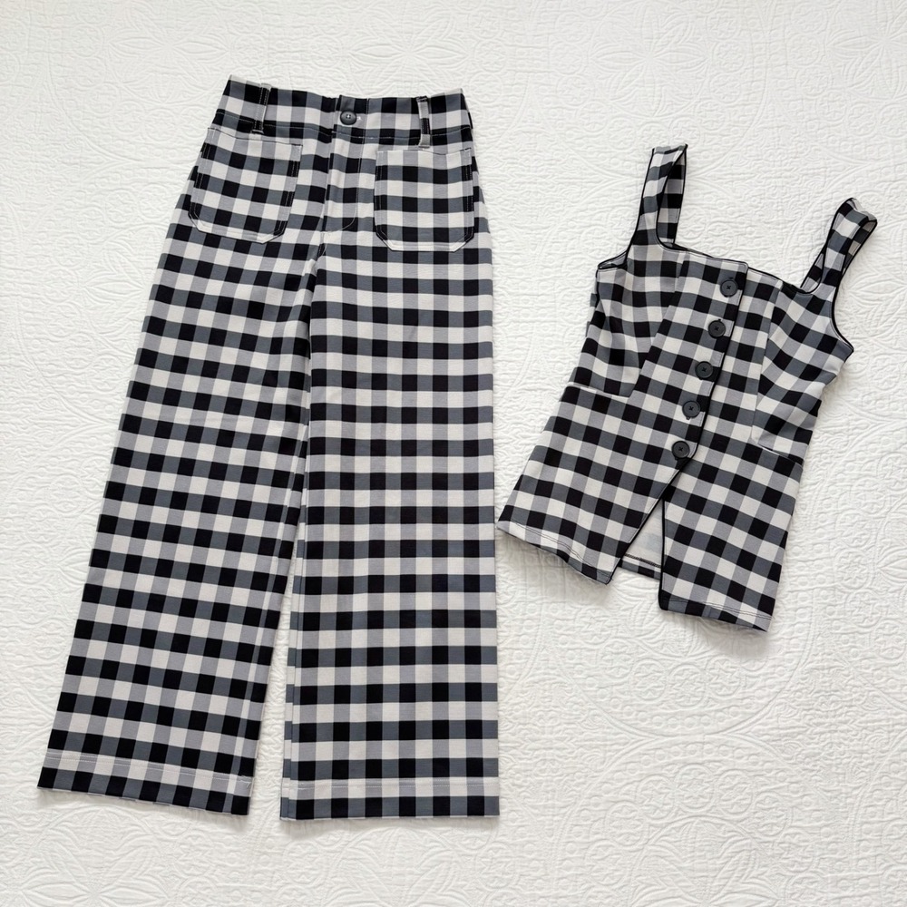 Maeve by Anthropologie Tank and Wide Leg Pants Set, Black/White Check Sz XS / 25 - Picture 2 of 8